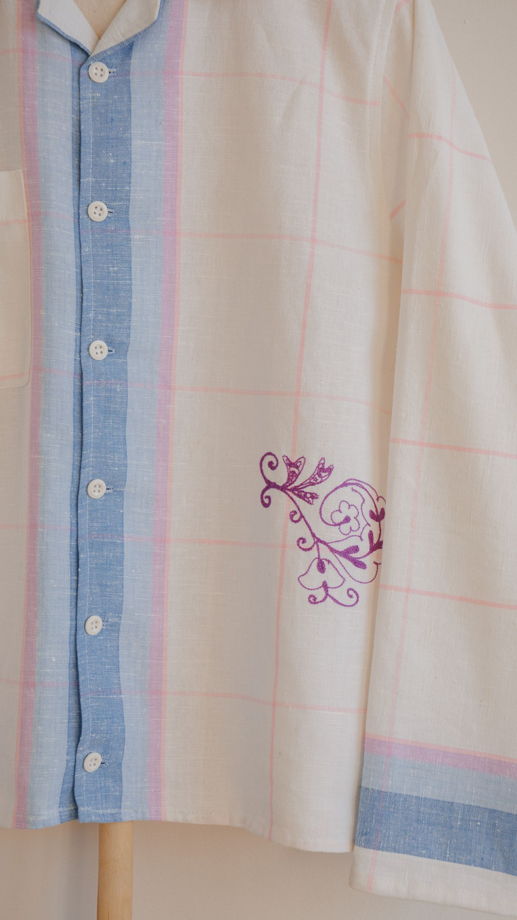 Льняная Рубашка в Полоску 2/Striped Linen Long Sleeve Shirt 2