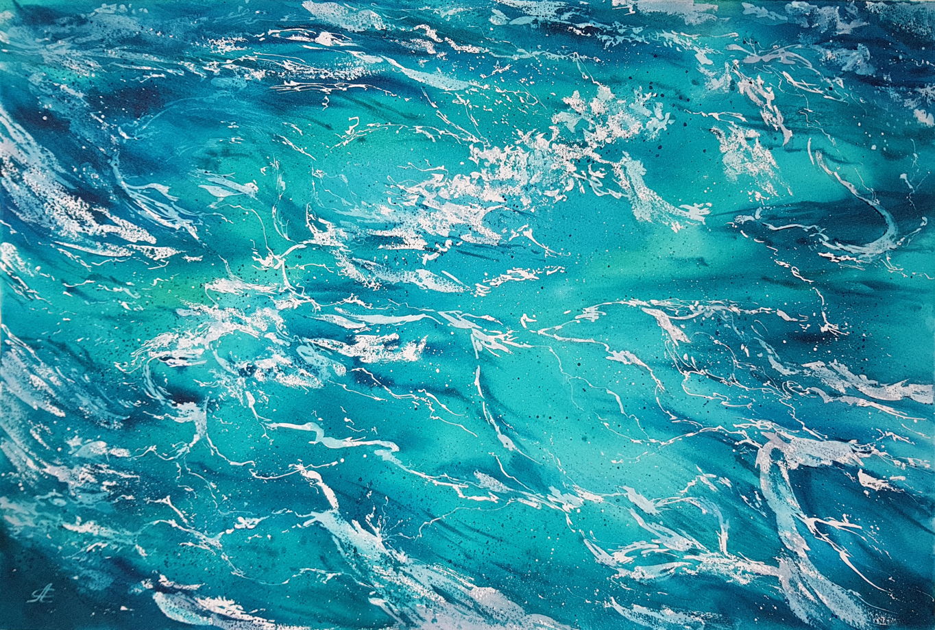 Акварельная картина "Морская вода 4" (56 х 38 см)
