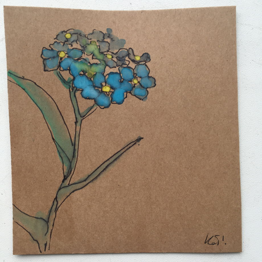 Подарочный набор деревянное сердечко голубое с серебром и ручная открытка незабудка