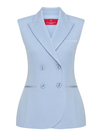Двубортный жилет с объемными плечами, голубой