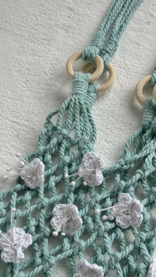 Авоська «белые цветы на бирюзовом»