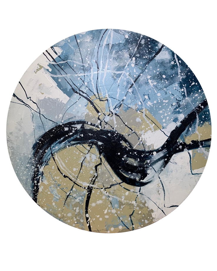 Авторская интерьерная картина "Абстрактная композиция №4" на круглом холсте акрилом