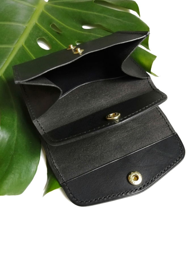 Чёрный женский мини кошелёк ручной работы из натуральной кожи