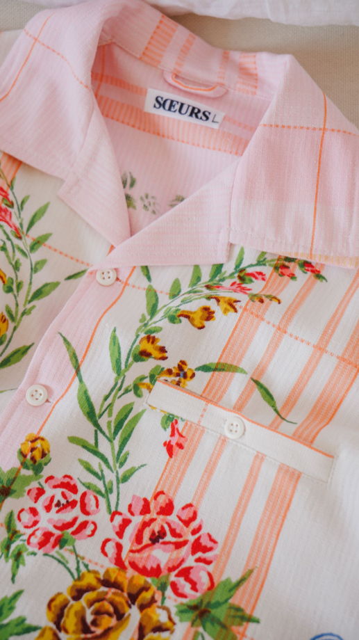 Розовая Рубашка в Цветах/Pink Matter Short Sleeve Shirt