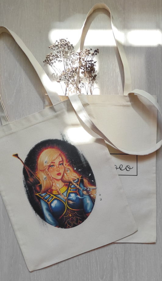 Льняная сумка шоппер с изображением лесного эльфа